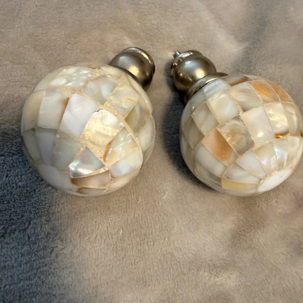 Mother of‎ Pearl Curtain Rod Finials Pair Brushed Nickel Globe